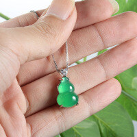 S925 Sterling Silver Natural Green Chalcedony Agate Gourd Necklace Pendant-Green Chalcedony Gourd  925 Silver