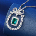 wholesale S925 Sterling Silver Pendant Full Diamond Emerald Bow Women's Cross-Border European and American Emerald Necklace Wholesale-0-0