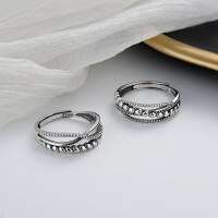 wholesale S925 Sterling Silver Geometric Intersecting Polka Dot Beaded Ring Vintage Creative Ruili Trendy Accessory-319FJ/B type about 2.4g opening adjustable