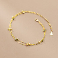 wholesale Sterling silver double-layer spacer bead anklet, Korean-style minimalist and elegant women's ankle jewelry S4770-S925 Silver Anklet-Gold 925 Silver