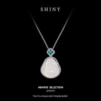 Sterling Silver White Chalcedony Ice-Transparent Buddha Pendant Necklace, Women's 2025 New Delicate Collarbone Chain-S925 sterling silver + white jade  925 silver