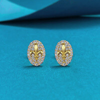 wholesale S925 Silver Gold-Tone Oval Iris Flower Fully Set with Zircon Earrings Vintage Xiaohongshu Live Broadcast-E648 Gold 925 Silver