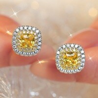 S925 Silver Square Zirconia Yellow Diamond Earrings for Amazon Cross-Border-Yellow diamond earrings