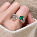 wholesale S925 Sterling Silver Inlaid High Ice Green Chrysoprase Personality Style 60mm Round Cabochon Women's Ring-0-2