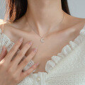 wholesale S925 Sterling Silver Synthetic Opal and Diamond Inlaid Moon Necklace, Ins Style Design Collarbone Chain D4455-0-1