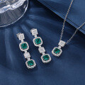 wholesale 925 Sterling Silver Plated with Real Gold, High-Quality Lab-Created Emerald Necklace and Earrings Set, Fine Craftsmanship-0-2