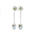 wholesale 925 silver gold-plated with certificate, palace spider cold enamel inlaid with Hetian jade earrings-0-4