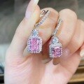 wholesale 925 Sterling Silver Earrings European and American Cross-Border Wholesale Ins Style Versatile Xiaohongshu Viral Pink Radiant Cut Stud Earrings-0-1