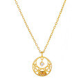 wholesale S925 Silver Plated 14K Gold French Minimalist Luxury Style Star Moon Hollow-Out Necklace-0-0