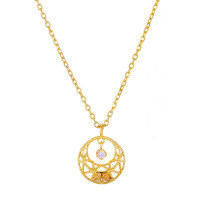 wholesale S925 Silver Plated 14K Gold French Minimalist Luxury Style Star Moon Hollow-Out Necklace-Star and Moon Hollow Necklace 925 Silver