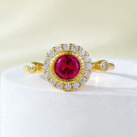 wholesale Metal S925 Gold Plated 50mm Round Pigeon Blood Red Sapphire Ring for Women, Daily Wear-R967 Blue Steel No. 9