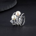 wholesale S925 Sterling Silver Natural Freshwater Pearl Ring Fashionable and Unique Light Luxury High-End Gemstone Set Ring-0-0