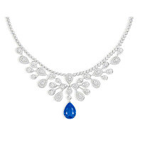 wholesale Metal: 925 Silver Gold-Plated Pendant Chain with High-Carbon Diamond, Shangjia Royal Blue Teardrop Shape Luxury Banquet Women's Necklace-Royal Blue 925 Silver