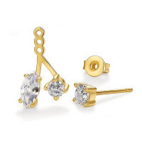 S925 Sterling Silver Moissanite Earrings, Simple and Versatile, Two-Way Wear-Two-way earrings [Gold]  925 Silver with all moissanite diamonds