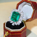 wholesale S925 Sterling Silver Emerald Ring for Women with Cotton Muzo Color Square Bezel Luxury Full Diamond Ring for Cross-Border Wholesale in Europe and America-0-1