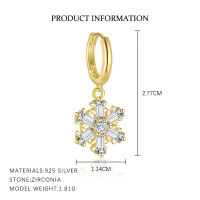 wholesale 925 Sterling Silver Snowflake Zircon Earrings For Women, Minimalist And Versatile-E5032-Gold/Single 925 Silver