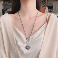 wholesale S990 silver enamel drip glaze lotus flower "Fu" character peace and good luck pendant Chinese style trendy DIY free matching-103PF/single pendant about 8.8g