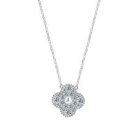 Sterling Silver Five-Leaf Clover Pendant Necklace-S925 Sterling Silver + Zircon  925 Silver