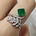 wholesale S925 silver new geometric 7*7 simulated emerald trendy women's ring-0-0