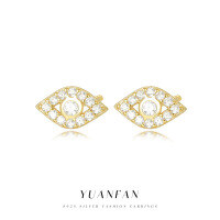 wholesale S925 Sterling Silver Evil Eye Zircon Earrings for Women,-E3938-Gold 925 Silver