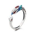 wholesale S925 Sterling Silver Retro Ethnic Style Resin Colorful Bird Vivid and Exquisite Design Openable Ring-0-6