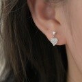 wholesale 999 Sterling Silver Inlaid Heart Earrings for Women, Small and Luxurious, Stylish and Elegant with Fringe Design-0-3