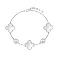 wholesale Metal Material: 925 Silver Cross-border Live Streaming Women's Versatile High-end Four-leaf Clover Design Fairy-style Mother-of-pearl Bracelet Wholesale-0-4