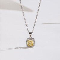 wholesale Sterling Silver Cross-Border Live Streaming High-Carbon Diamond Ice Flower Cut Necklace for Women, Yellow Diamond Pink Diamond Light Luxury Collarbone Chain Cross-Border New Accessory-Yellow Diamond Necklace 925 Silver