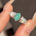 wholesale S925 Sterling Silver Vintage Style Paraiba Tourmaline Mother-of-Pearl Ring for Women, Mint Green Blue Color Gemstone with Diamonds-0-0