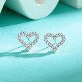 wholesale S925 Sterling Silver Moissanite Full Diamond Heart Stud Earrings, Minimalist Niche Hollow Heart Earrings, Elegant Heart-shaped Earrings-0-1