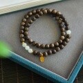 wholesale Metal material with natural Hetian jade white jade and agarwood double-circle bracelet 6mm, niche literary play, new Chinese style antique gift accessory-0-1