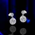 S925 Sterling Silver Moissanite Earrings, D Color 1ct Round Full Diamond Stud Earrings for Women-0-0
