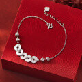 wholesale S925 Silver, Fresh and Sweet Ins Style Niche Exquisitely Designed Five Emperor Coin Cat Eye Bracelet S7606-0-2