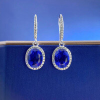wholesale Sterling Silver New 7*9 Simulated Sapphire Earrings for Women Fashion Colored Gemstone Ear Jewelry Wholesale-E240 Blue Diamond 925 Silver