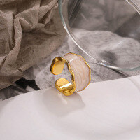 wholesale S925 Sterling Silver Ins Pearl White Drip Glaze Ring, Women's Minimalist Retro Adjustable Finger Cross-border Supply-K109K-gold-plated white opening adjustable