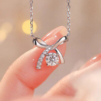 wholesale S925 Sterling Silver Red Elk Whole Body Bow Necklace for Women, European and American Minimalist Luxury Sense Collarbone Chain Cross-Border Foreign Trade Jewelry-BX0513-White Gold 925 Silver