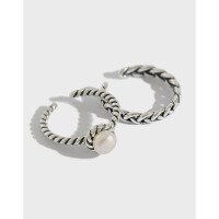 wholesale S925 Sterling Silver 919-920 Korean Version Ins Vintage Antique Woven Natural Freshwater Pearl Open Adjustable Ring for Women-AR920-Pearl Adjustable opening