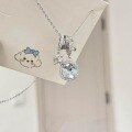 wholesale S925 Sterling Silver Icy Transparent Sea Blue Square Zircon Necklace Fairy Sweet Full Circle Rhinestone Running Loop Sugar Cube Collarbone Chain-0-4