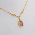 wholesale S925 silver plated with 14K gold, fresh and sweet little princess style white shell purple crystal white zircon necklace-0-2