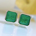 wholesale S925 silver new European and American style simulated emerald earrings for women, 3 carats, bezel-set with silver edges-0-0