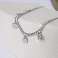 wholesale S925 Sterling Silver Geometric Circle Disc Tassel Chain Anklet Jewelry for Students Women-0-1