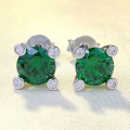 wholesale S925 Sterling Silver New 1ct Artificial Blue-Green Zircon Round Earrings High Carbon Diamond European and American Vintage Style-0-0