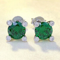 wholesale S925 Sterling Silver New 1ct Artificial Blue-Green Zircon Round Earrings High Carbon Diamond European and American Vintage Style-E421 Green Diamond 925 Silver