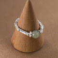 wholesale S925 Sterling Silver Minimalist Hetian Jade Broken Silver Bamboo Joint Ring, Fresh and Elegant Index Finger Ring R01690-0-2