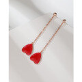 wholesale 925 Sterling Silver Large Red Heart Tassel Drop Earrings, Long Minimalist Dangle Earrings with Studs for an Elegant and Unique Style-0-3