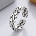wholesale S925 Sterling Silver Retro Distressed Pure Handmade Four-Strand Braided Weave Ring Versatile Punk Style Adjustable Open Ring-0-0