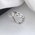 wholesale S925 Sterling Silver Cross Twisted Round Pendant Letter Tassel Ring, Ins Korean Style Popular Live Streaming Ring-0-0