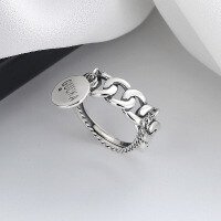 wholesale S925 Sterling Silver Cross Twisted Round Pendant Letter Tassel Ring, Ins Korean Style Popular Live Streaming Ring-379FJ/approx. 4.6g Adjustable opening