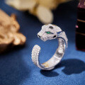 wholesale Silver-gold plated ZHUO ZHI FAN Jewelry high-carbon diamond Muzo green panther series emerald-inspired panther ring for women-0-0