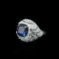 wholesale 925 Silver Gold Plated High Carbon Diamond Synthetic Sapphire Edwardian Antique Cushion Cut Ring-0-2